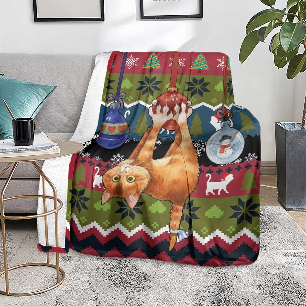 Cat Hanging on Xmas Tree Christmas Blanket Xmas Holiday Patterns - Wonder Print Shop