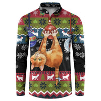 Cat Hanging on Xmas Tree Christmas Button Sweatshirt Xmas Holiday Patterns - Wonder Print Shop