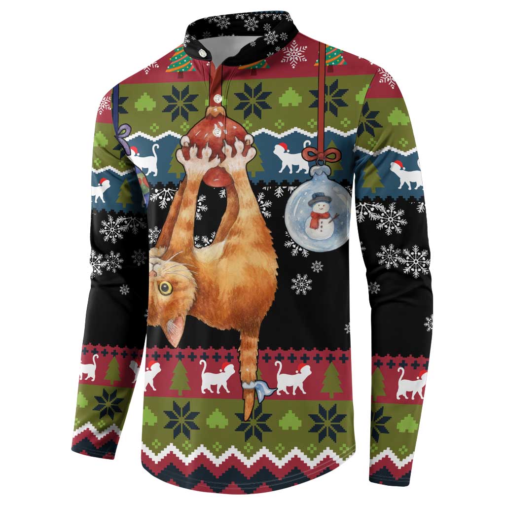 Cat Hanging on Xmas Tree Christmas Button Sweatshirt Xmas Holiday Patterns - Wonder Print Shop