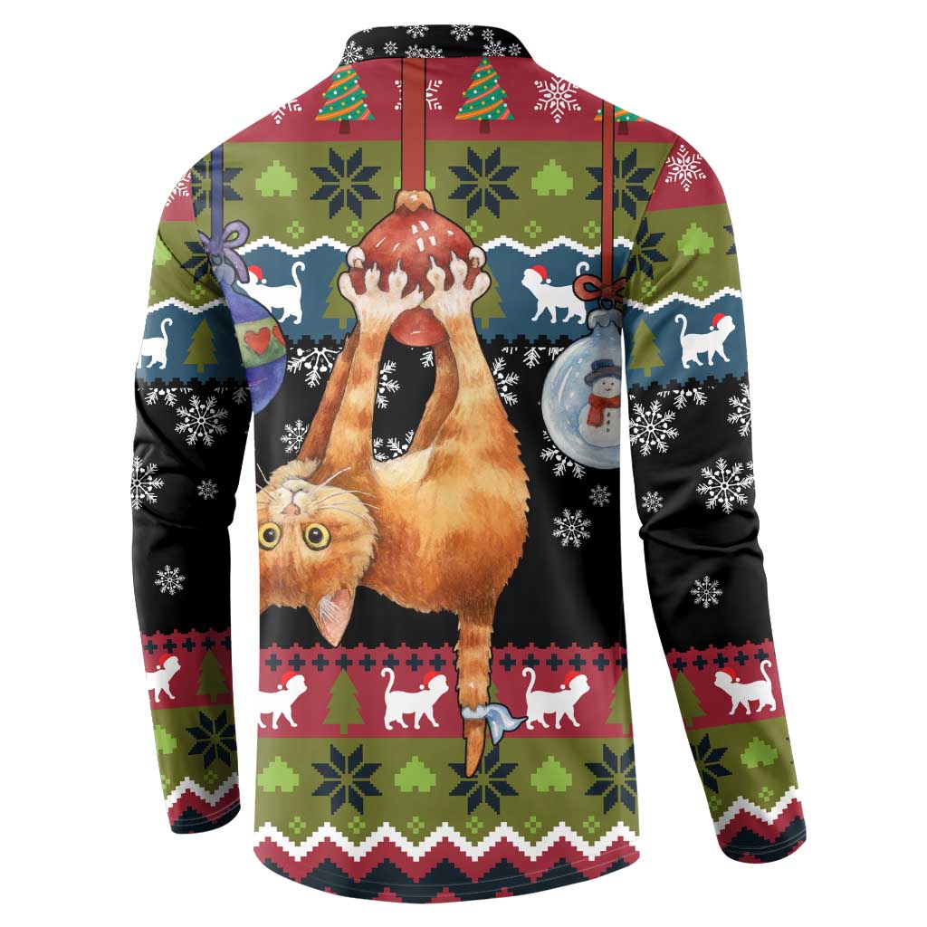 Cat Hanging on Xmas Tree Christmas Button Sweatshirt Xmas Holiday Patterns - Wonder Print Shop
