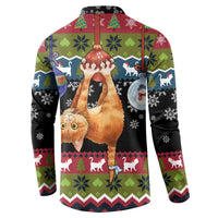 Cat Hanging on Xmas Tree Christmas Button Sweatshirt Xmas Holiday Patterns - Wonder Print Shop