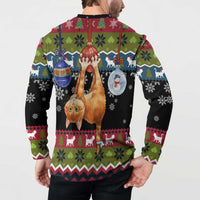 Cat Hanging on Xmas Tree Christmas Button Sweatshirt Xmas Holiday Patterns - Wonder Print Shop