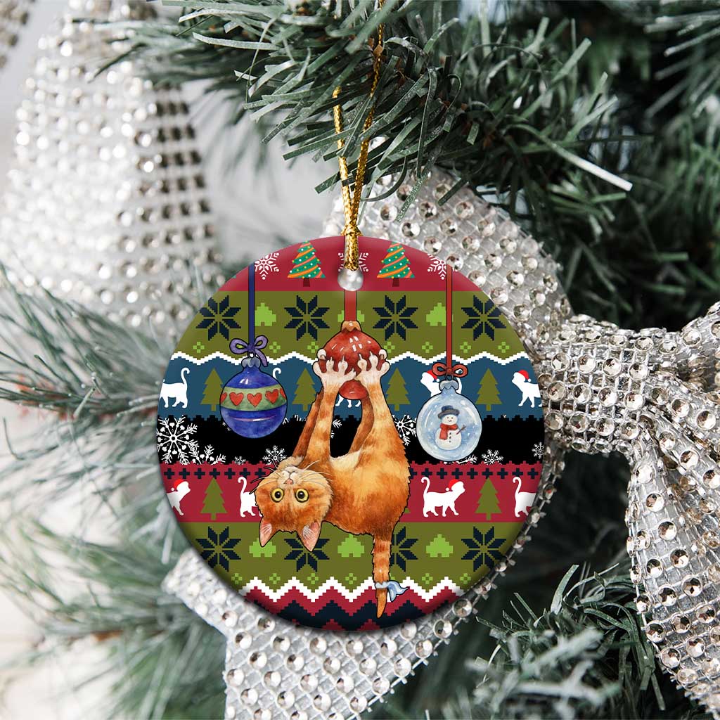 Cat Hanging on Xmas Tree Christmas Ceramic Ornament Xmas Holiday Patterns - Wonder Print Shop