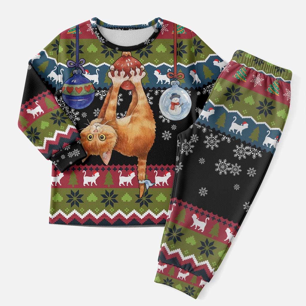Cat Hanging on Xmas Tree Christmas Pajama Set Xmas Holiday Patterns - Wonder Print Shop