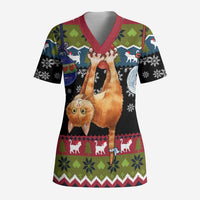 Cat Hanging on Xmas Tree Christmas Scrub Top Xmas Holiday Patterns - Wonder Print Shop