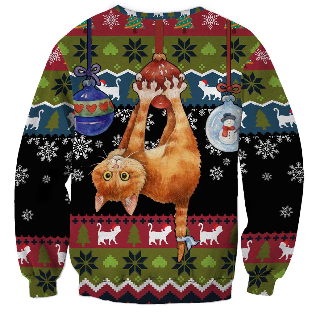 Cat Hanging on Xmas Tree Christmas Sweatshirt Xmas Holiday Patterns - Wonder Print Shop