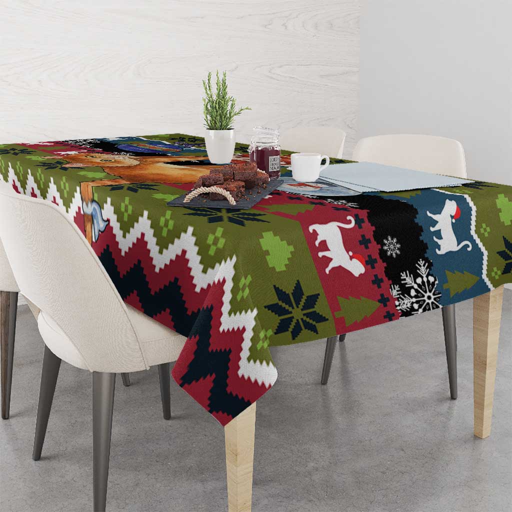 Cat Hanging on Xmas Tree Christmas Tablecloth Xmas Holiday Patterns - Wonder Print Shop