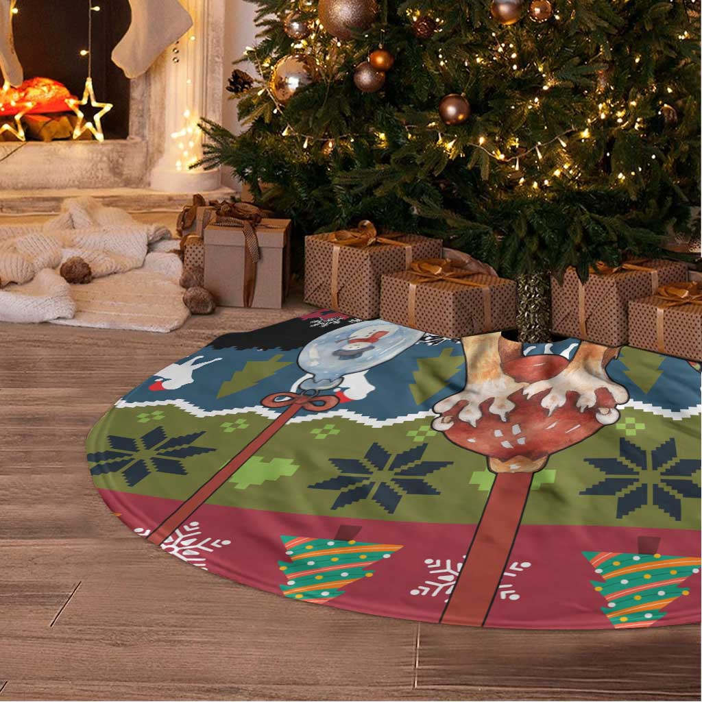 Cat Hanging on Xmas Tree Christmas Tree Skirt Xmas Holiday Patterns - Wonder Print Shop