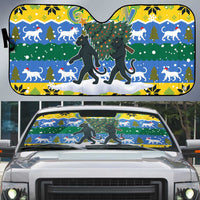 Gabon Christmas Auto Sun Shade with Black Panthers Carrying Tree and Green Yellow Snowflake Pattern - Wonder Print Shop