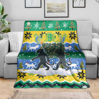 Gabon Christmas Blanket with Black Panthers Carrying Tree and Green Yellow Snowflake Pattern - Wonder Print Shop