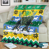 Gabon Christmas Blanket with Black Panthers Carrying Tree and Green Yellow Snowflake Pattern - Wonder Print Shop
