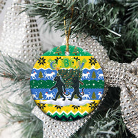 Gabon Christmas Ceramic Ornament with Black Panthers Carrying Tree and Green Yellow Snowflake Pattern - Wonder Print Shop