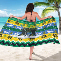 Gabon Christmas Sarong with Black Panthers Carrying Tree and Green Yellow Snowflake Pattern - Wonder Print Shop