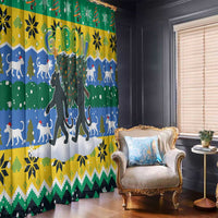 Gabon Christmas Window Curtain with Black Panthers Carrying Tree and Green Yellow Snowflake Pattern - Wonder Print Shop