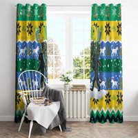 Gabon Christmas Window Curtain with Black Panthers Carrying Tree and Green Yellow Snowflake Pattern - Wonder Print Shop