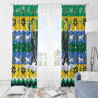 Gabon Christmas Window Curtain with Black Panthers Carrying Tree and Green Yellow Snowflake Pattern - Wonder Print Shop
