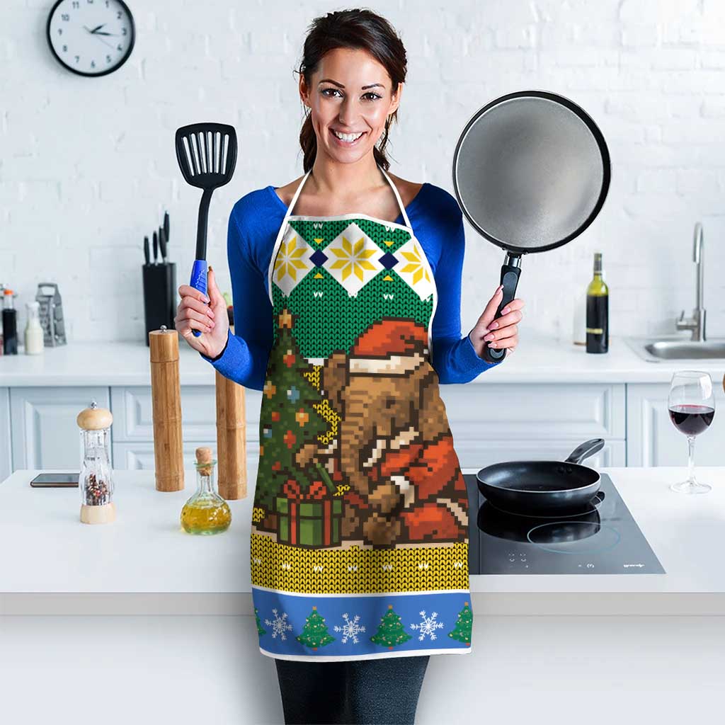 Gabon Christmas Apron with Pixel Art Elephant Santa Christmas Tree and Flag Colors Pattern - Wonder Print Shop