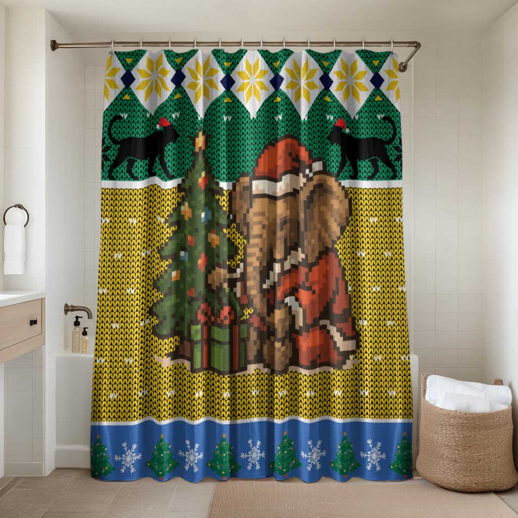 Gabon Christmas Bathroom Set with Pixel Art Elephant Santa Christmas Tree and Flag Colors Pattern - Wonder Print Shop