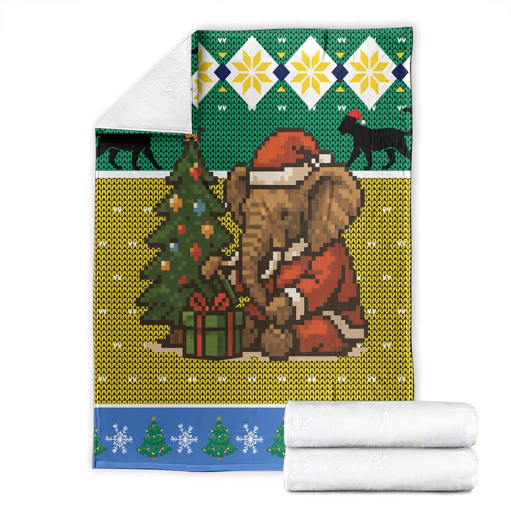 Gabon Christmas Blanket with Pixel Art Elephant Santa Christmas Tree and Flag Colors Pattern - Wonder Print Shop
