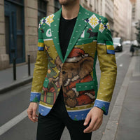 Gabon Christmas Blazer with Pixel Art Elephant Santa Christmas Tree and Flag Colors Pattern - Wonder Print Shop