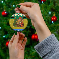 Gabon Christmas Ceramic Ornament with Pixel Art Elephant Santa Christmas Tree and Flag Colors Pattern - Wonder Print Shop