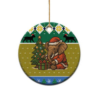 Gabon Christmas Ceramic Ornament with Pixel Art Elephant Santa Christmas Tree and Flag Colors Pattern - Wonder Print Shop