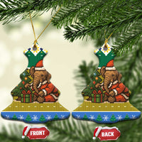 Gabon Christmas Ceramic Ornament with Pixel Art Elephant Santa Christmas Tree and Flag Colors Pattern - Wonder Print Shop
