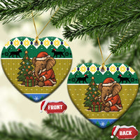 Gabon Christmas Ceramic Ornament with Pixel Art Elephant Santa Christmas Tree and Flag Colors Pattern - Wonder Print Shop