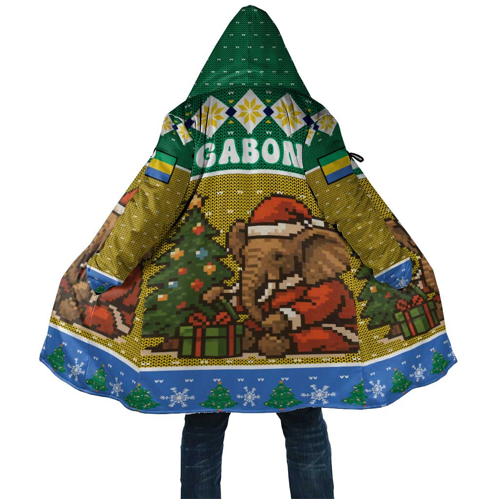 Gabon Christmas Cloak with Pixel Art Elephant Santa Christmas Tree and Flag Colors Pattern - Wonder Print Shop