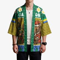 Gabon Christmas Kimono with Pixel Art Elephant Santa Christmas Tree and Flag Colors Pattern - Wonder Print Shop