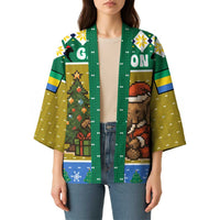 Gabon Christmas Kimono with Pixel Art Elephant Santa Christmas Tree and Flag Colors Pattern - Wonder Print Shop