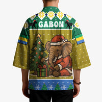 Gabon Christmas Kimono with Pixel Art Elephant Santa Christmas Tree and Flag Colors Pattern - Wonder Print Shop