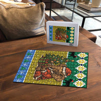 Gabon Christmas Puzzle with Pixel Art Elephant Santa Christmas Tree and Flag Colors Pattern - Wonder Print Shop