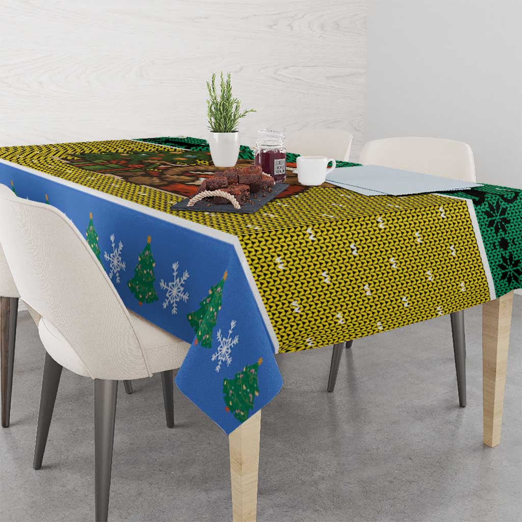 Gabon Christmas Tablecloth with Pixel Art Elephant Santa Christmas Tree and Flag Colors Pattern - Wonder Print Shop