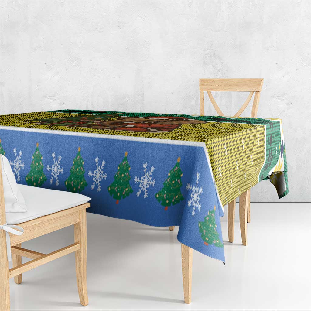 Gabon Christmas Tablecloth with Pixel Art Elephant Santa Christmas Tree and Flag Colors Pattern - Wonder Print Shop
