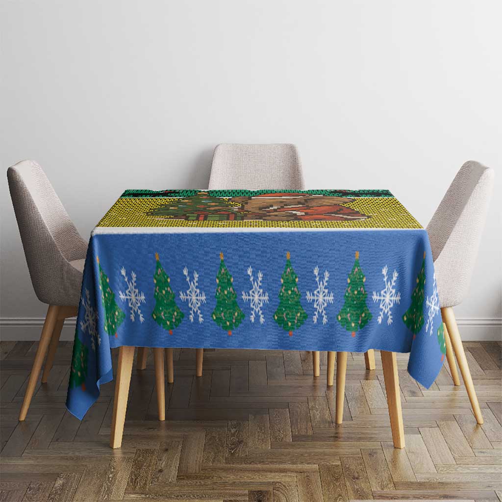 Gabon Christmas Tablecloth with Pixel Art Elephant Santa Christmas Tree and Flag Colors Pattern - Wonder Print Shop