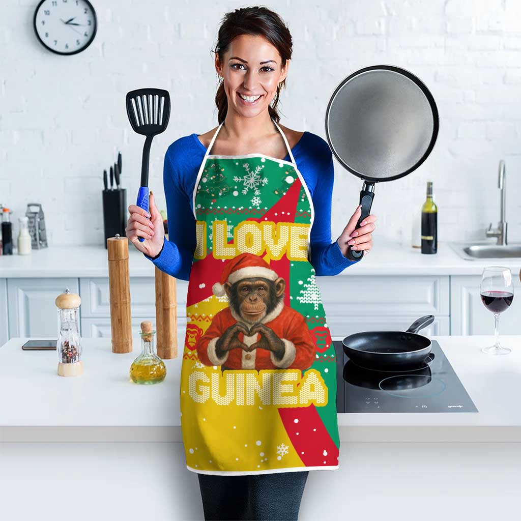Guinea Christmas Apron with Santa Chimpanzee Heart Hands and Green Red Snowflake Pattern - Wonder Print Shop
