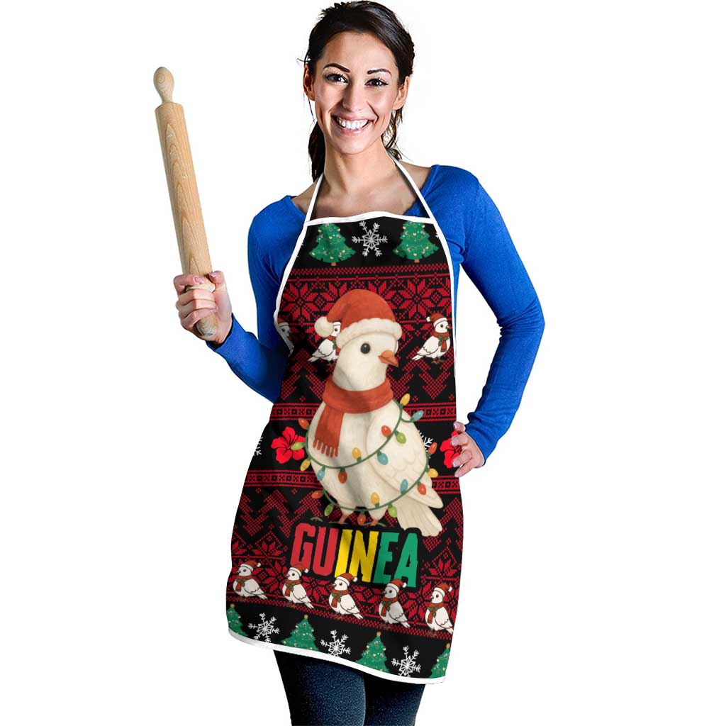 Guinea Christmas Apron with Festive Dove String Lights and Red Black Holiday Pattern - Wonder Print Shop