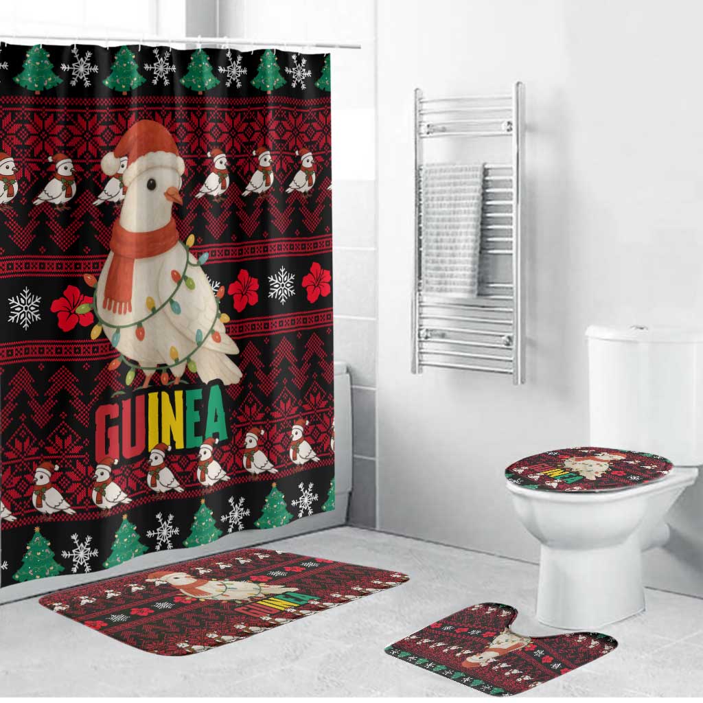 Guinea Christmas Bathroom Set with Festive Dove String Lights and Red Black Holiday Pattern - Wonder Print Shop