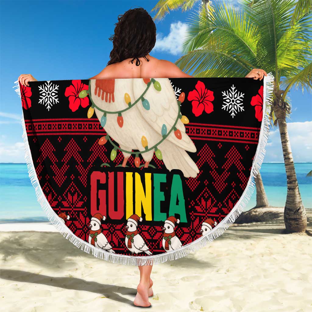 Guinea Christmas Beach Blanket with Festive Dove String Lights and Red Black Holiday Pattern - Wonder Print Shop