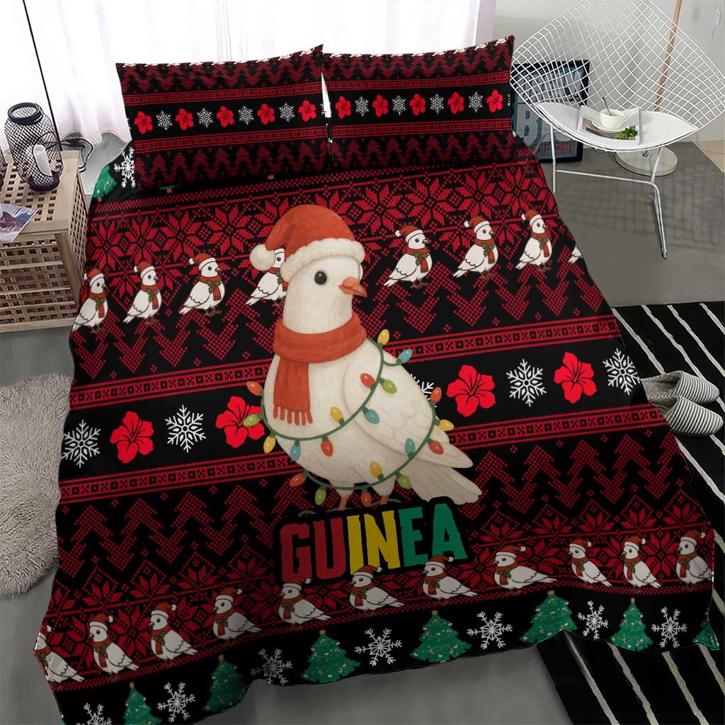 Guinea Christmas Bedding Set with Festive Dove String Lights and Red Black Holiday Pattern - Wonder Print Shop