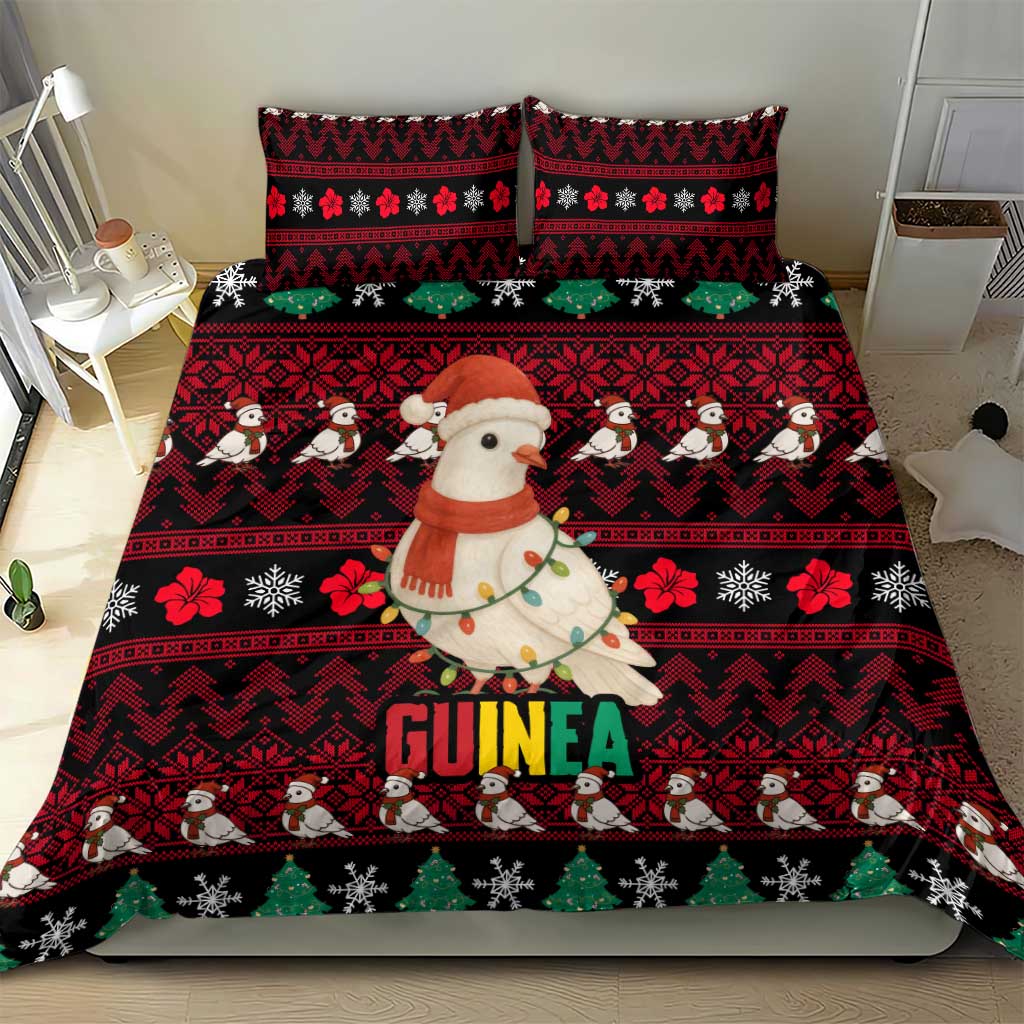 Guinea Christmas Bedding Set with Festive Dove String Lights and Red Black Holiday Pattern - Wonder Print Shop