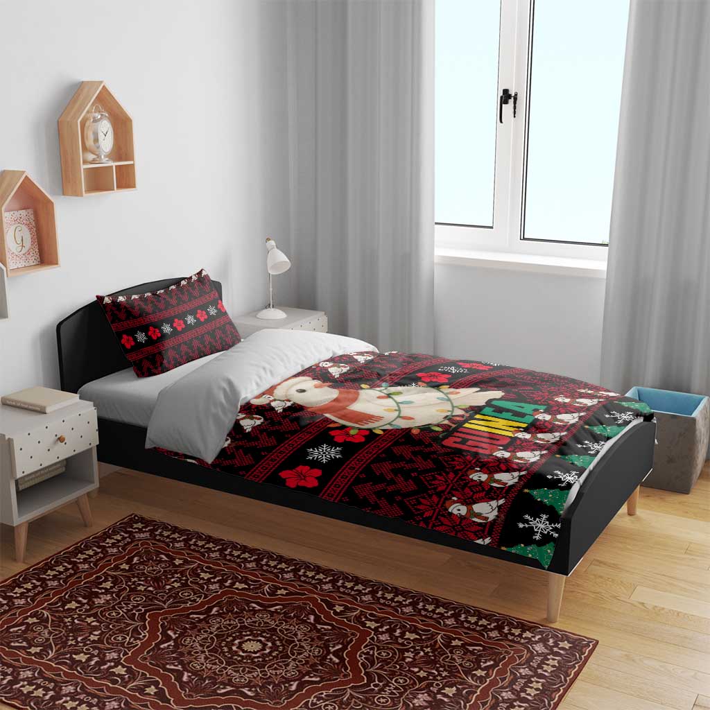 Guinea Christmas Bedding Set with Festive Dove String Lights and Red Black Holiday Pattern - Wonder Print Shop