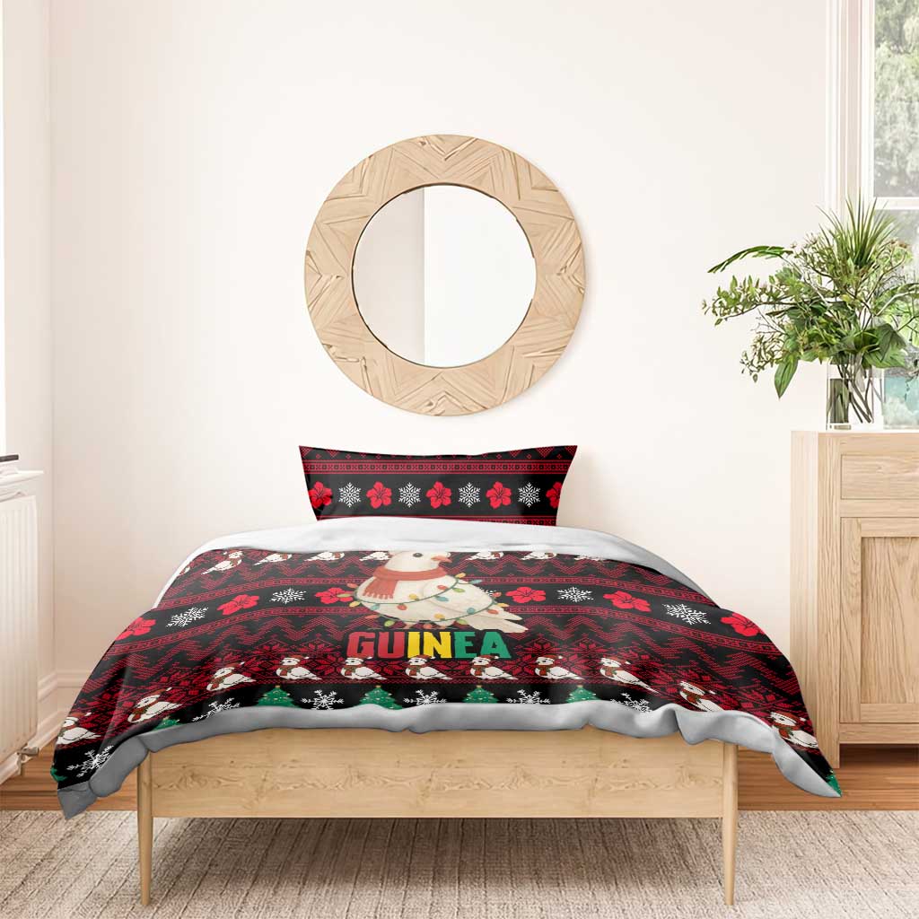 Guinea Christmas Bedding Set with Festive Dove String Lights and Red Black Holiday Pattern - Wonder Print Shop
