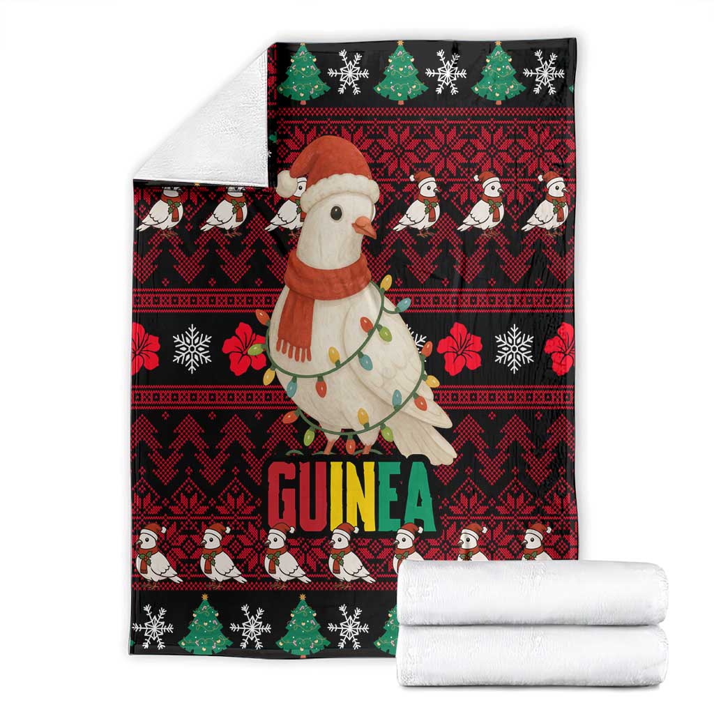 Guinea Christmas Blanket with Festive Dove String Lights and Red Black Holiday Pattern - Wonder Print Shop