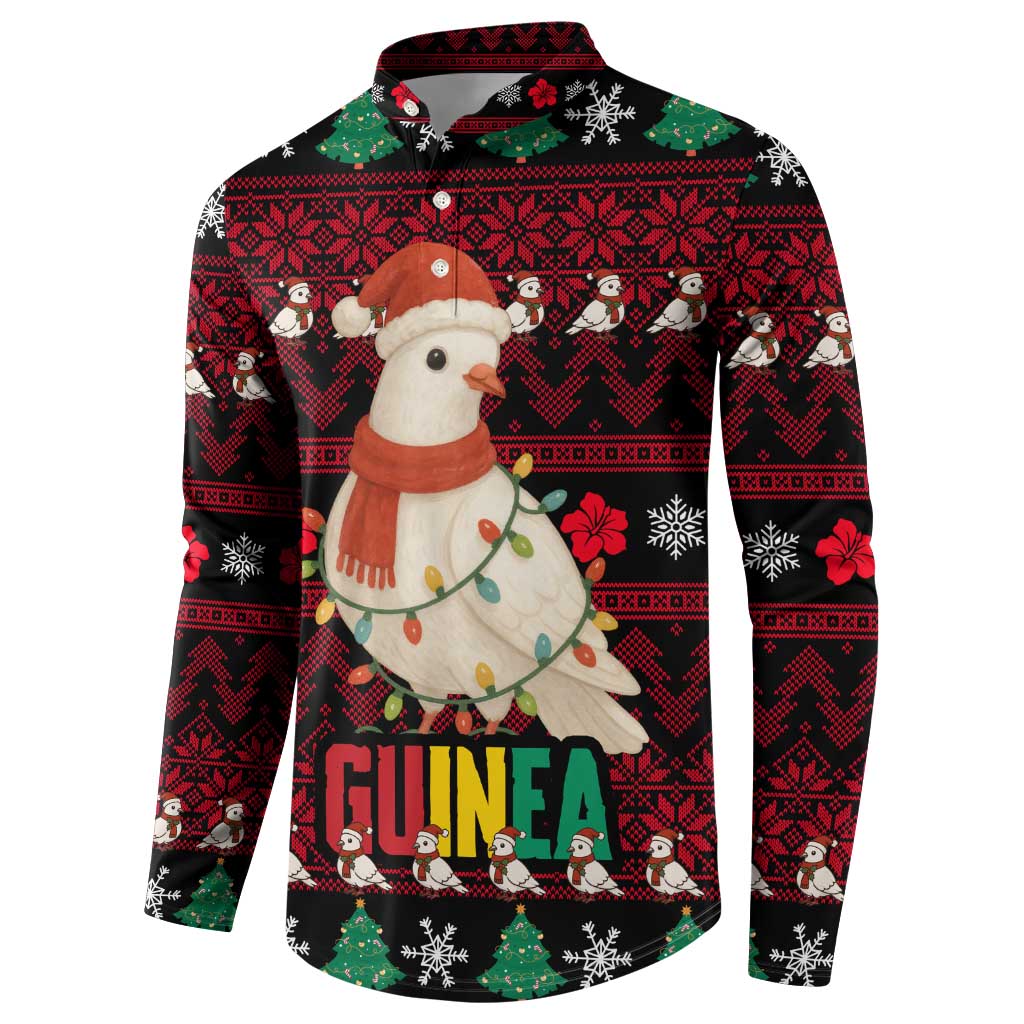 Guinea Christmas Button Sweatshirt with Festive Dove String Lights and Red Black Holiday Pattern - Wonder Print Shop