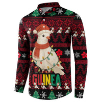 Guinea Christmas Button Sweatshirt with Festive Dove String Lights and Red Black Holiday Pattern - Wonder Print Shop