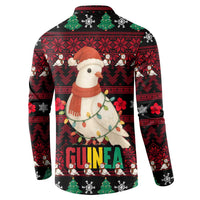 Guinea Christmas Button Sweatshirt with Festive Dove String Lights and Red Black Holiday Pattern - Wonder Print Shop