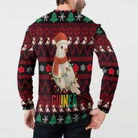 Guinea Christmas Button Sweatshirt with Festive Dove String Lights and Red Black Holiday Pattern - Wonder Print Shop