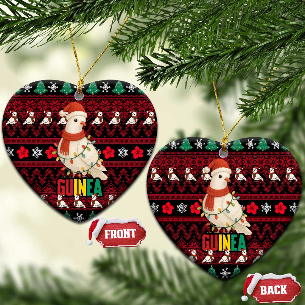 Guinea Christmas Ceramic Ornament with Festive Dove String Lights and Red Black Holiday Pattern - Wonder Print Shop